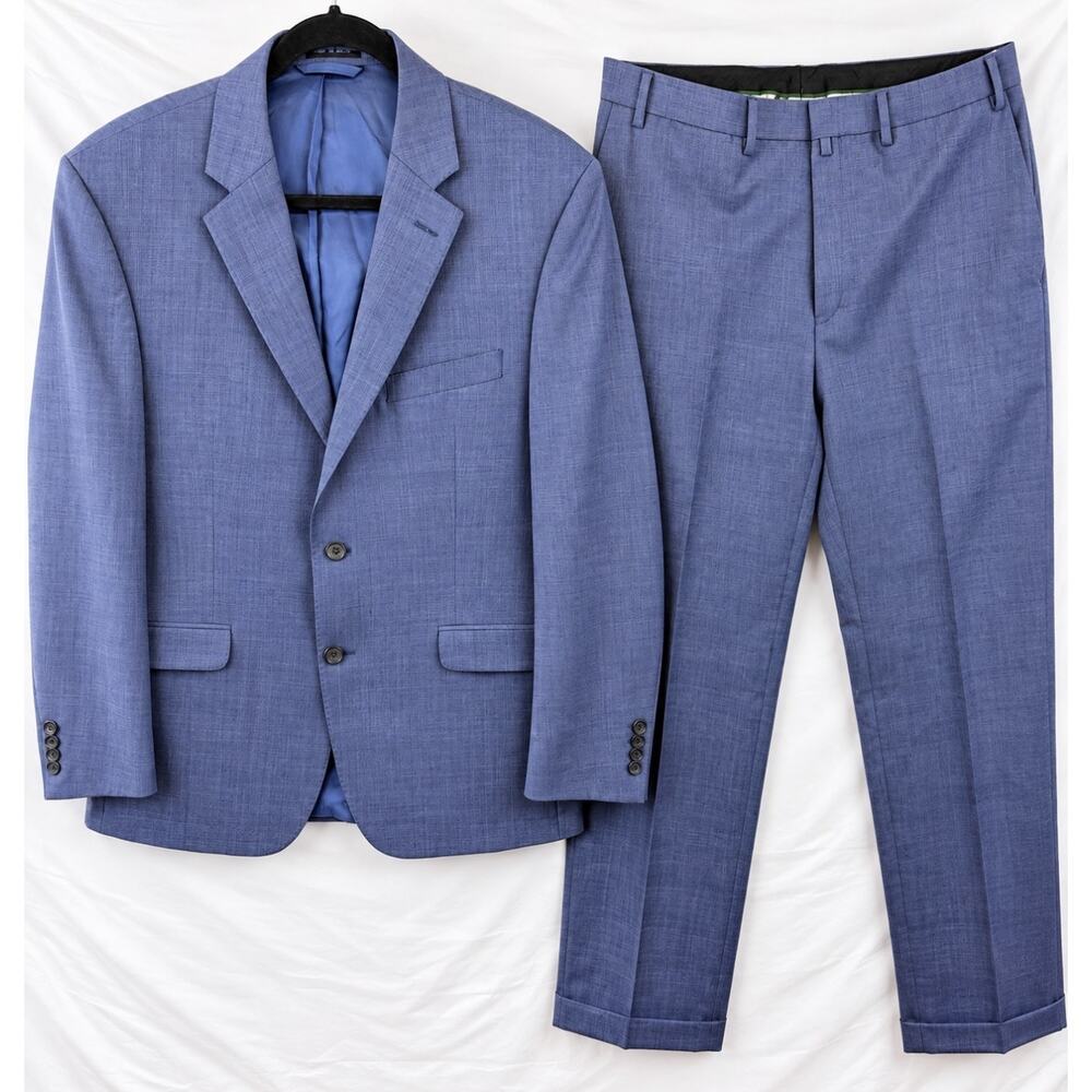 Lauren Ralph Lauren Mens 42R/38W Blue Plaid Slim Fit 100% Wool 2-Piece Suit